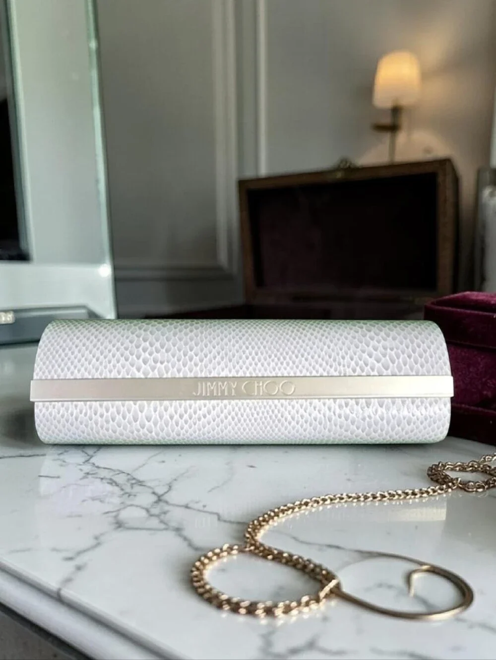 JIMMY CHOO | IVORY SNAKESKIN PATTERN EYEGLASSES HARDCASE